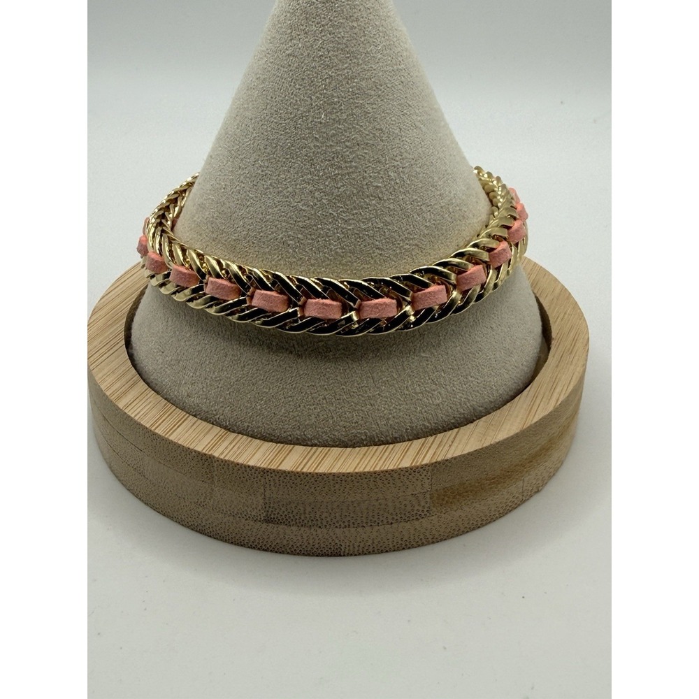 RJ Graziano Bracelet Pink Woven Gold Tone Adjustable 7.5" +